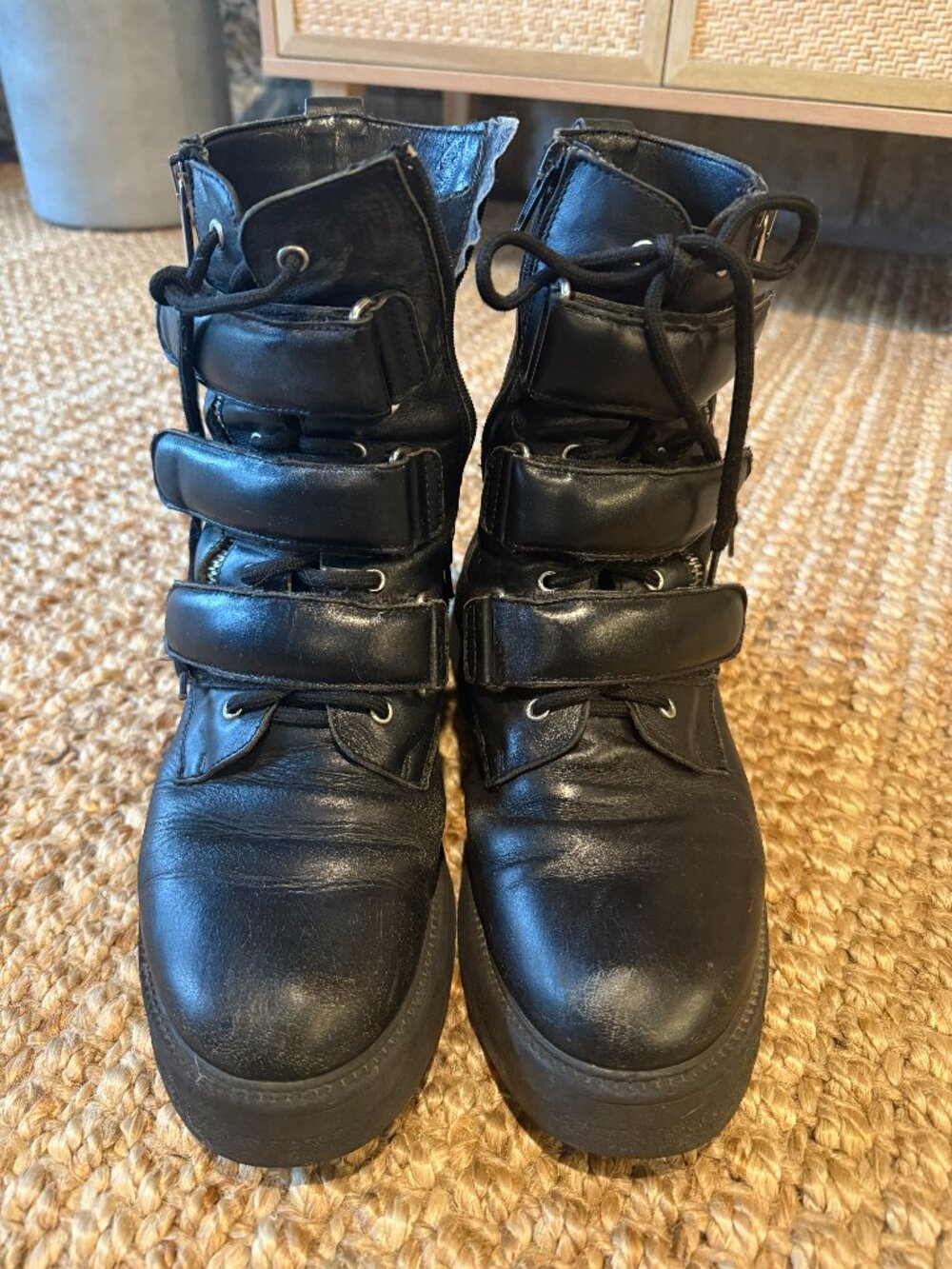 Black Strap Lace-Up Boots from Free People Size: 10